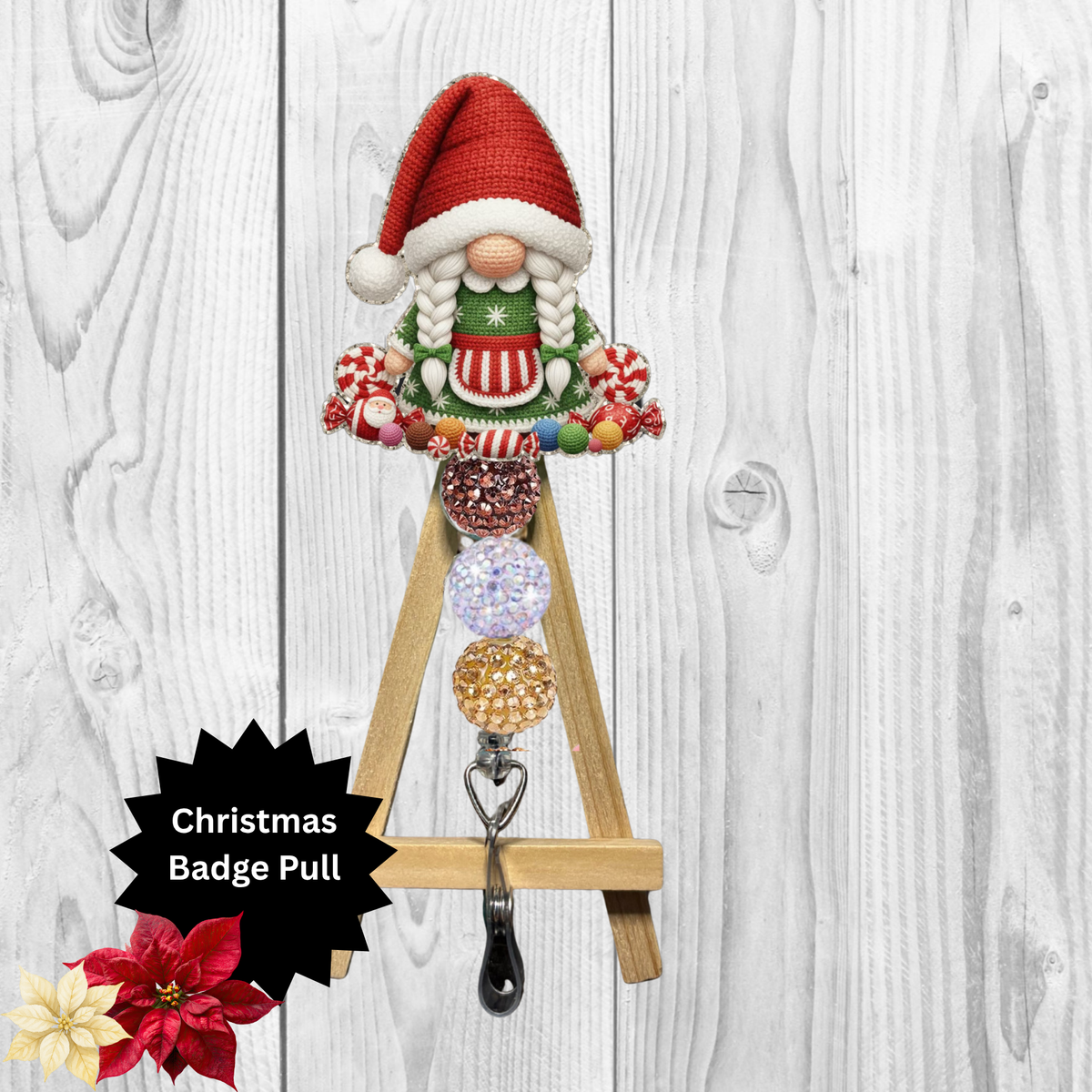 Faux Crochet Christmas Gnome Badge Pull TheCraftNook