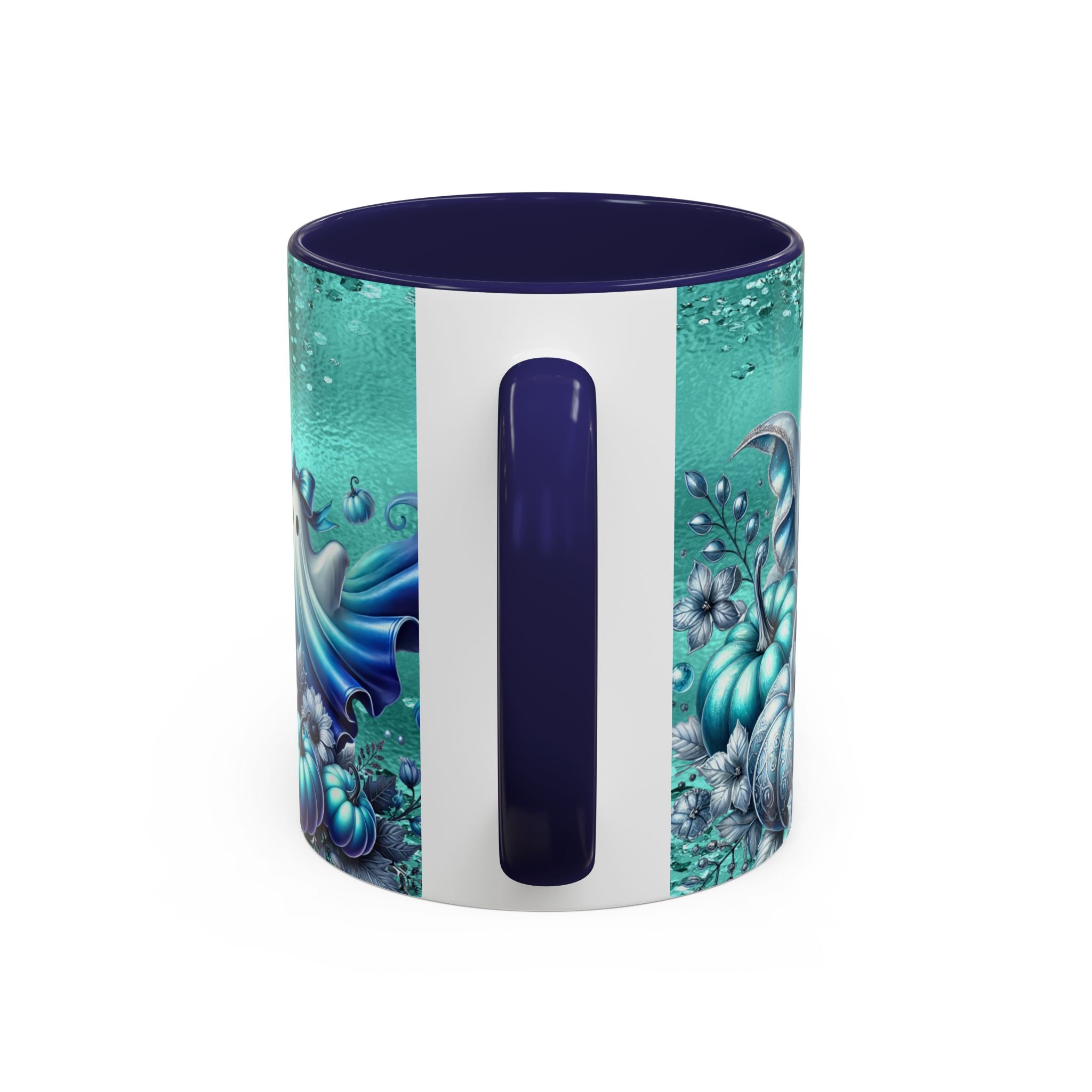 Teal Ghosts & Pumpkins Coffee Mug — Halloween Accent Mug (11/15 oz)