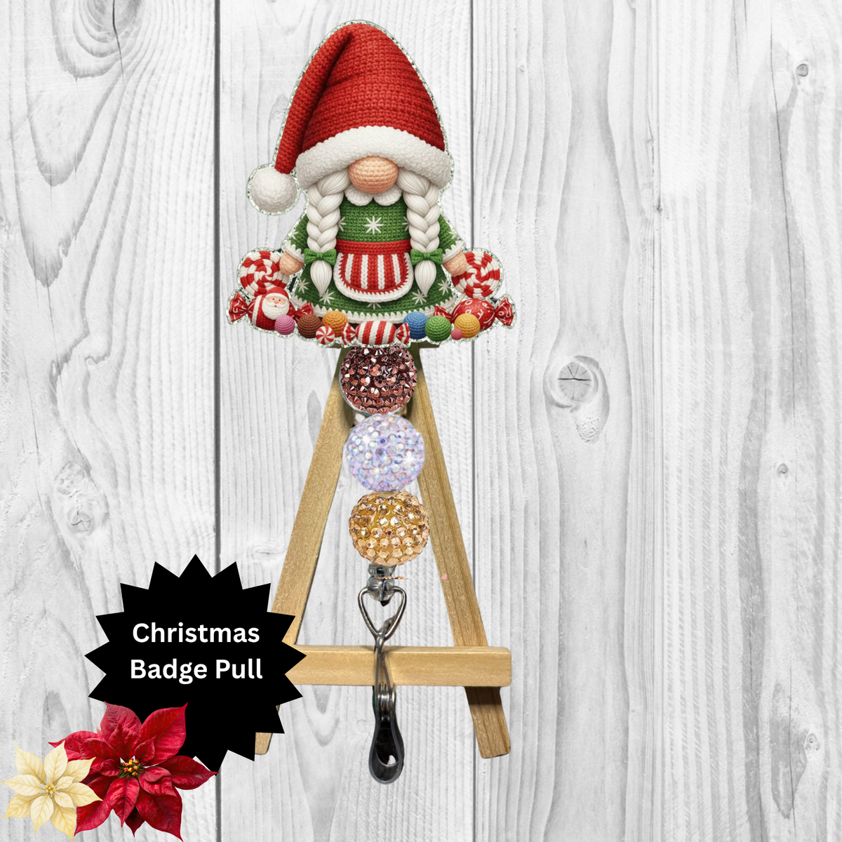 Faux Crochet Christmas Gnome Badge Pull TheCraftNook