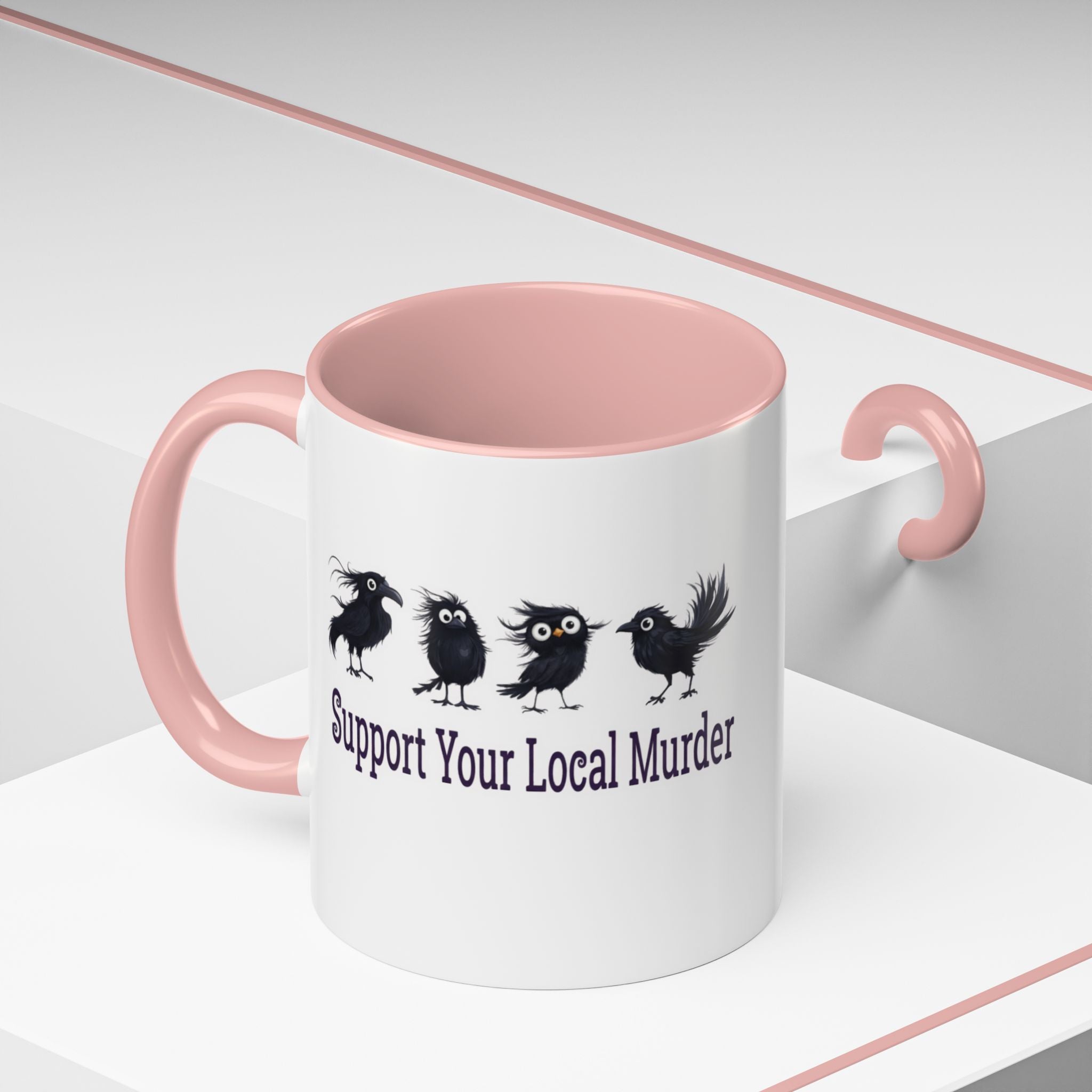 Local Murder Accent Coffee Mug — Cute Crow Flock "Not A Real Murder" Illustration