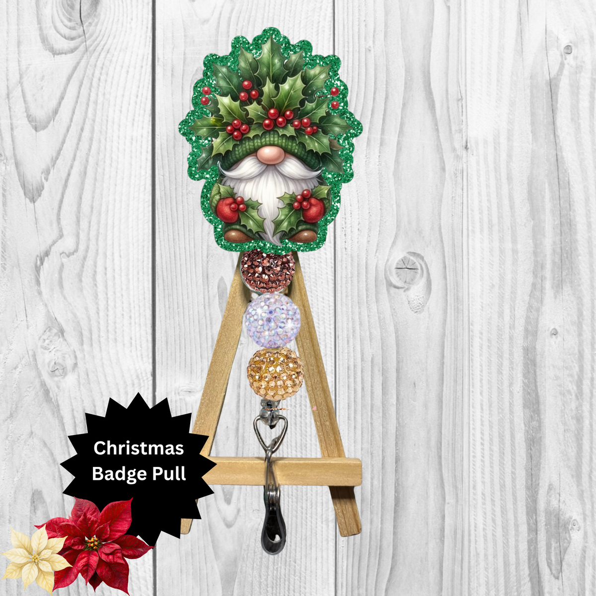 Holly Gnome Badge Pull TheCraftNook