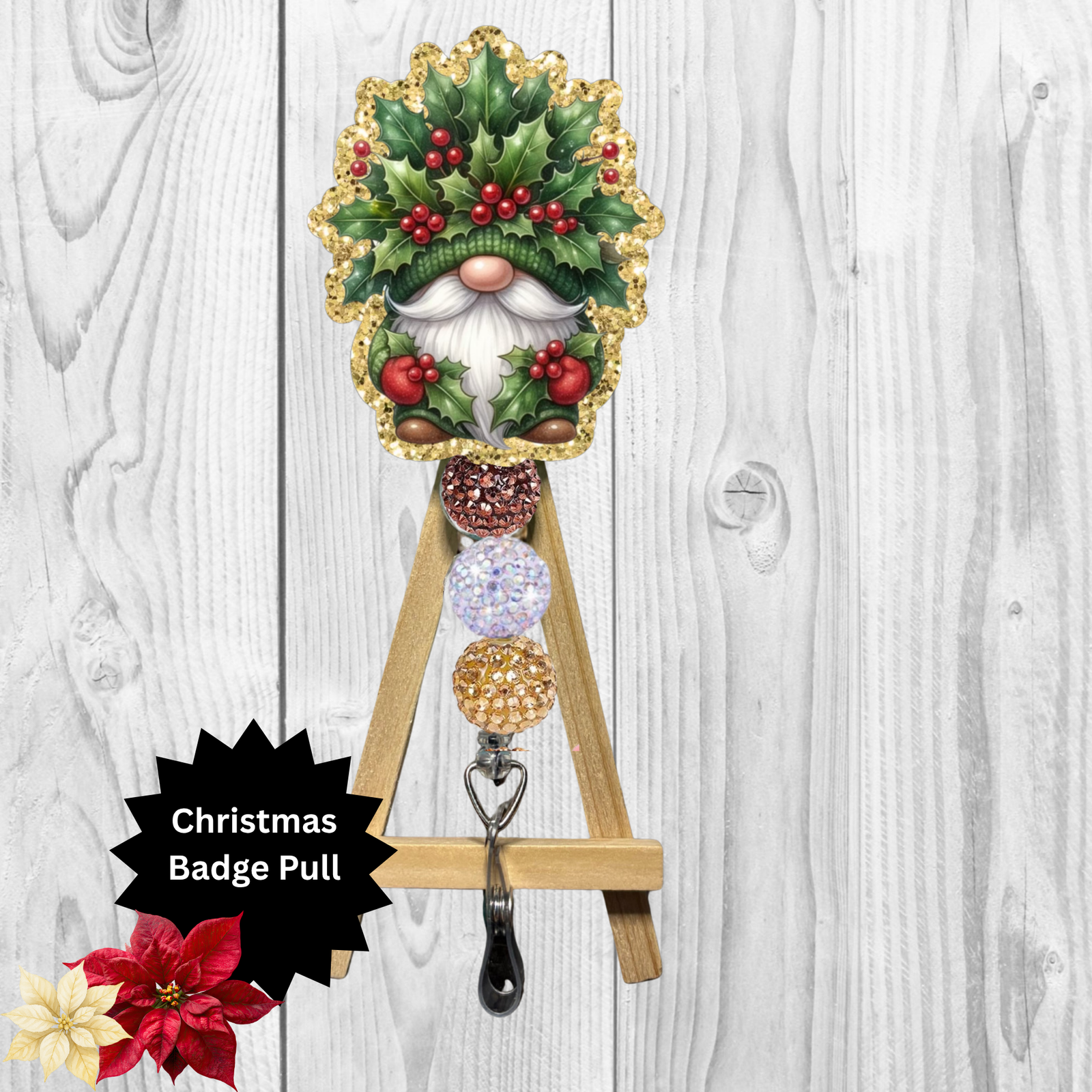 Holly Gnome Badge Pull TheCraftNook