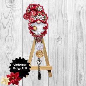 Cute Poinsettia Gnome Badge Pulls TheCraftNook