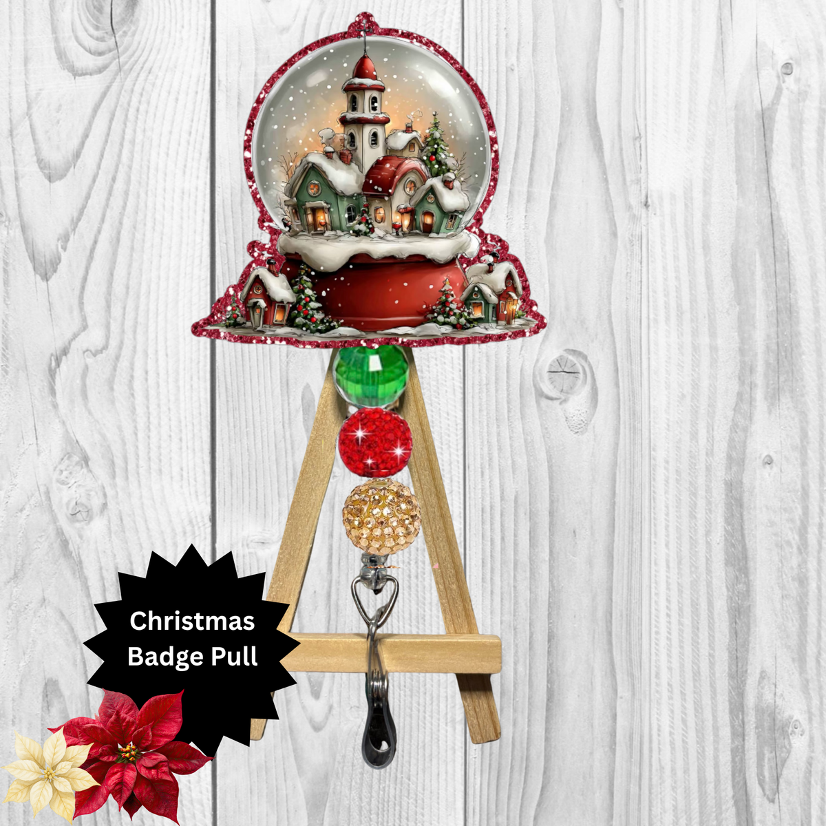 Snow Globe Glitter Badge Pull | Badge Reel TheCraftNook