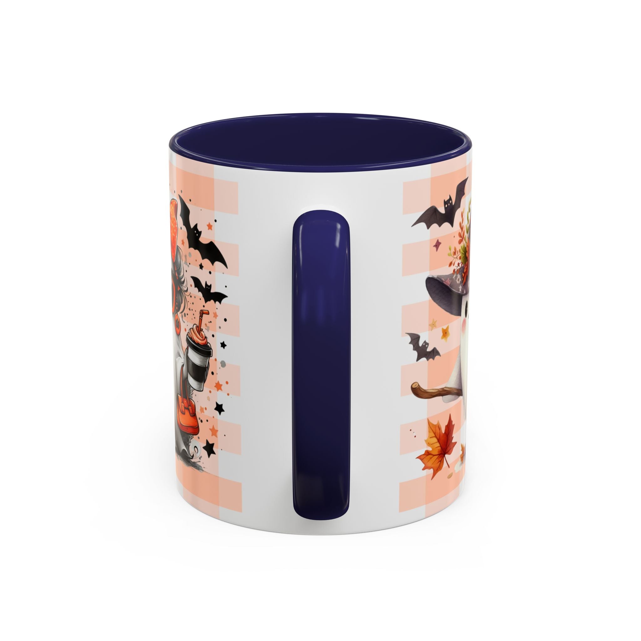Spooky Season Accent Coffee Mug — Cute Halloween Ghost with Pumpkins (11/15oz)