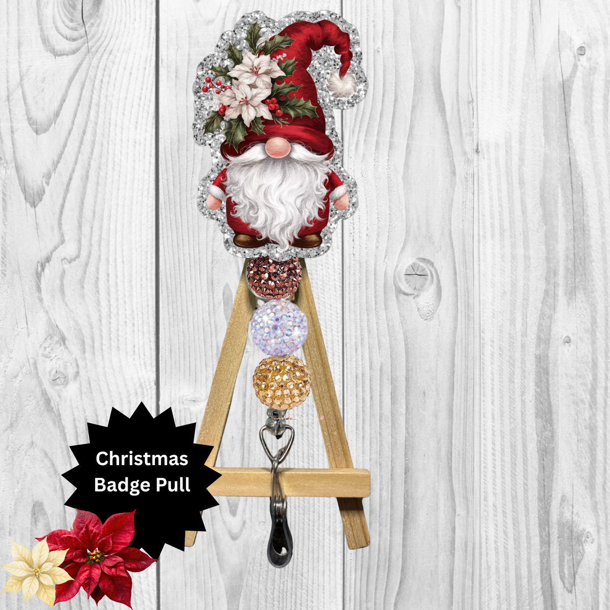 Cute Poinsettia Gnome Badge Pulls TheCraftNook