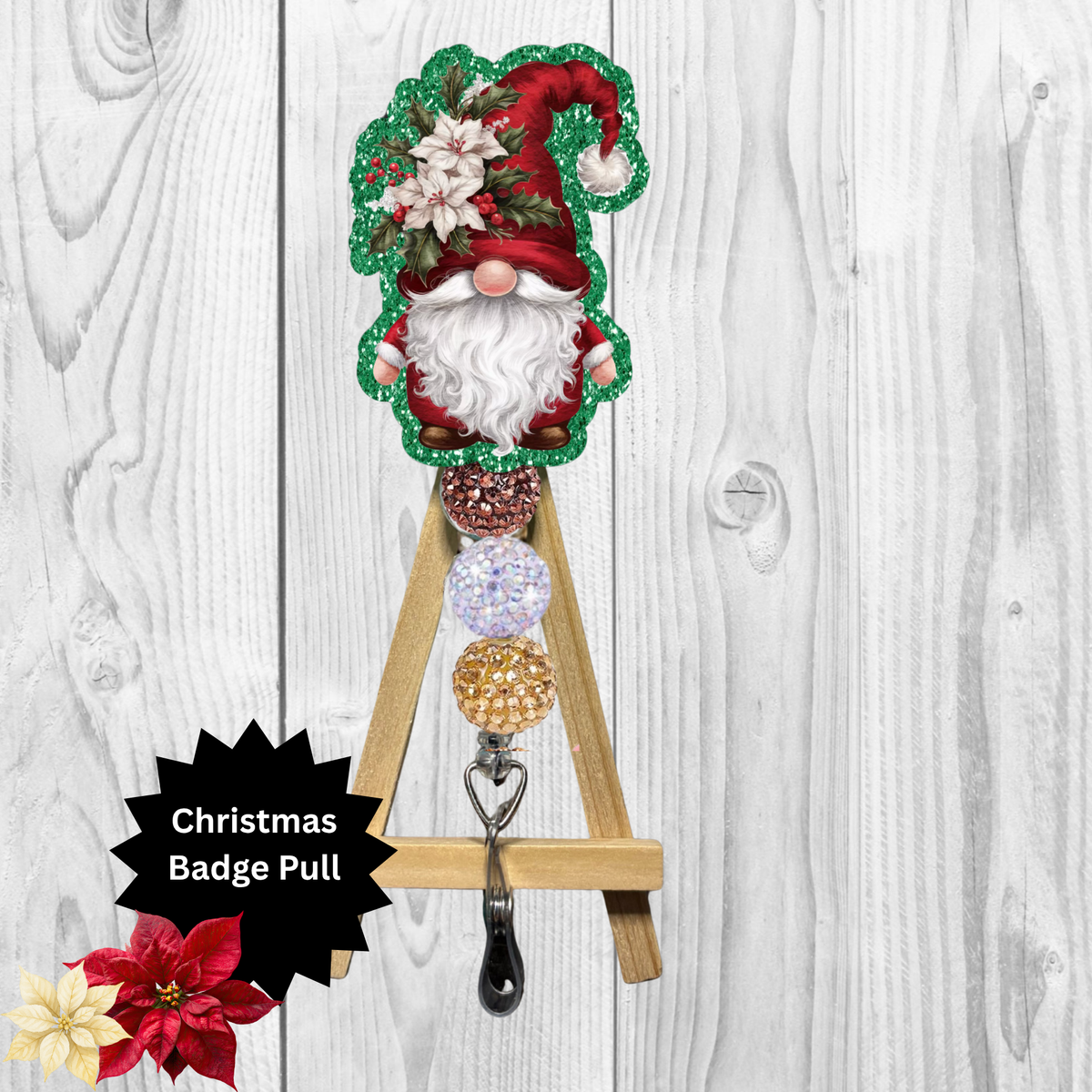 Cute Poinsettia Gnome Badge Pulls TheCraftNook
