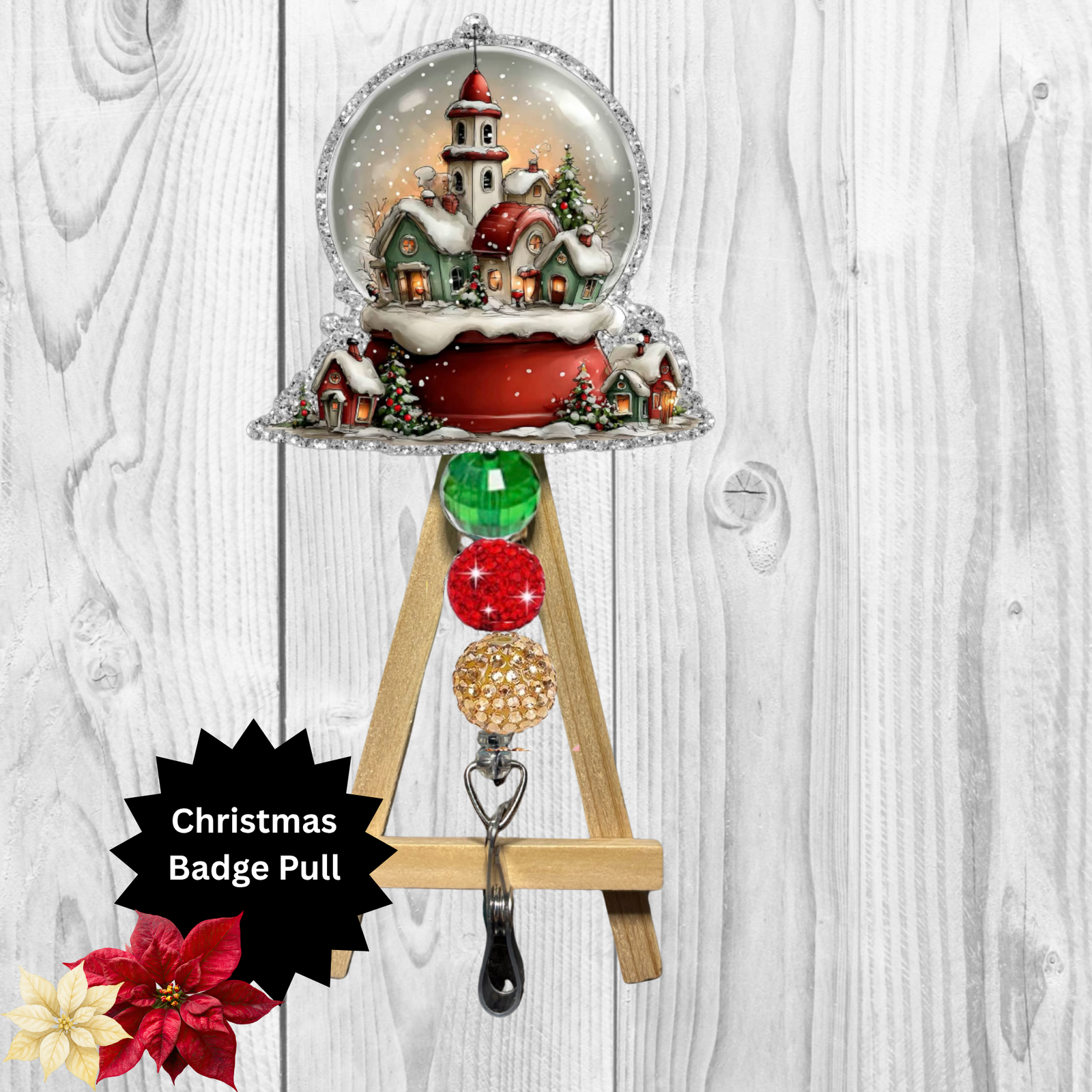 Snow Globe Glitter Badge Pull | Badge Reel TheCraftNook