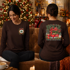Holly Jolly Farm Long Sleeve Tee Pocket and Back graphics TheCraftNook