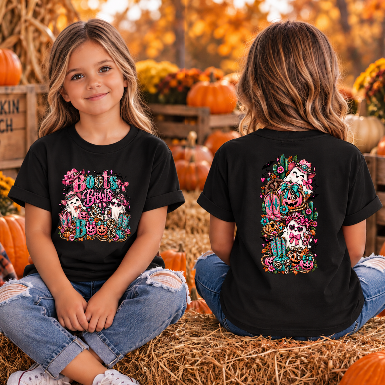 Kids Boots Bows Boos Front and Back Graphics TheCraftNook