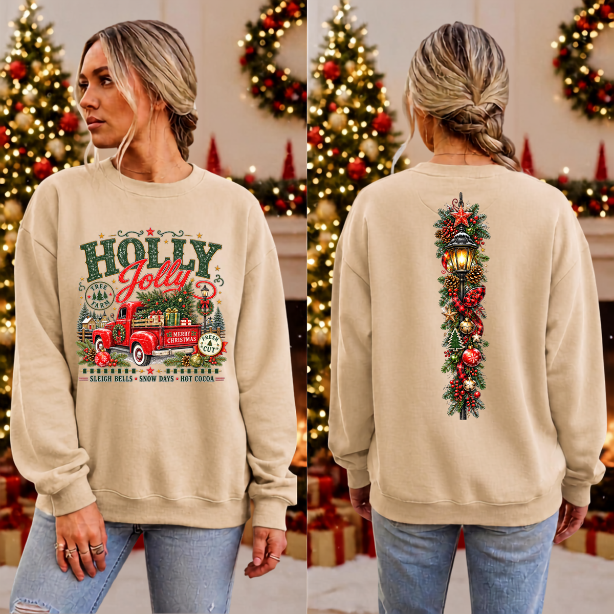 Holly jolly Farm sweatshirt Front and back graphics TheCraftNook