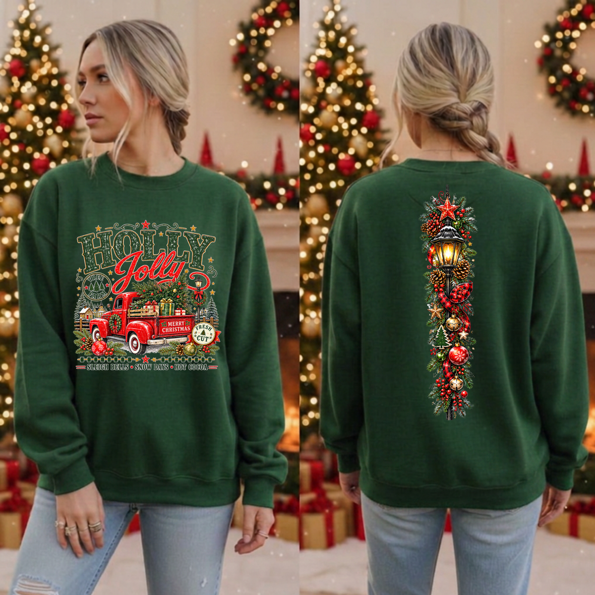 Holly jolly Farm sweatshirt Front and back graphics TheCraftNook