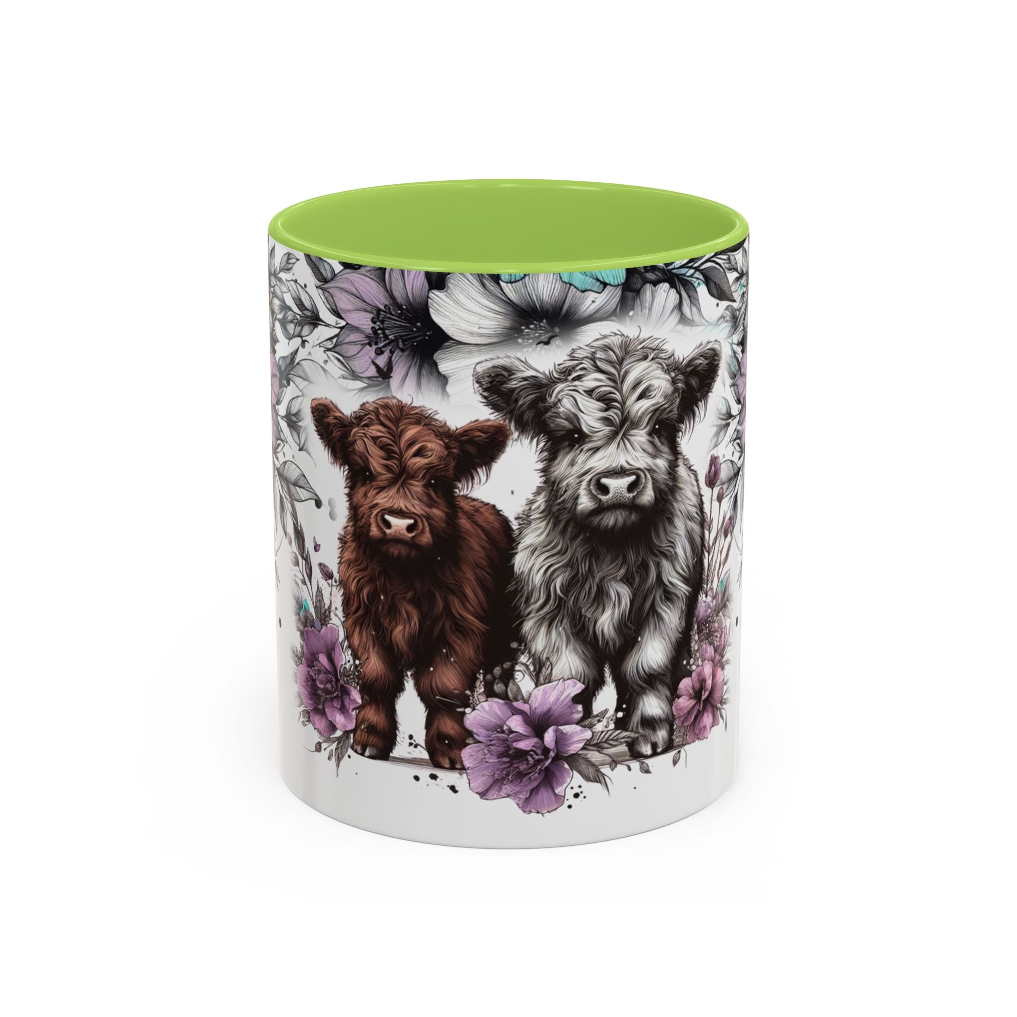 Highland Cow Floral Accent Coffee Mug — Cute Rustic Farmhouse Kitchen Gift