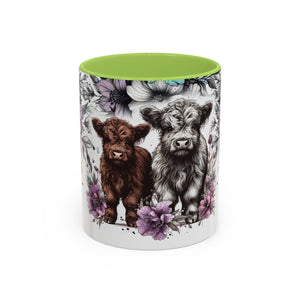 Highland Cow Floral Accent Coffee Mug — Cute Rustic Farmhouse Kitchen Gift Printify