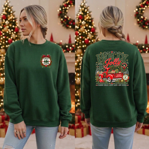 Holly Jolly Farm Sweatshirt Pocket and Back graphics TheCraftNook