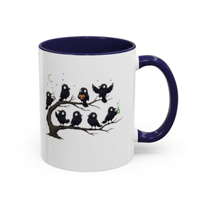 Local Murder Accent Coffee Mug — Cute Crow Flock "Not A Real Murder" Illustration Printify