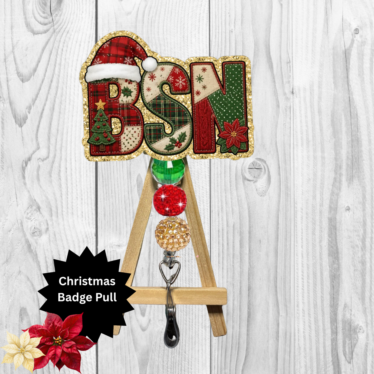 BSN Christmas Glitter Badge Pull | Badge Reel TheCraftNook