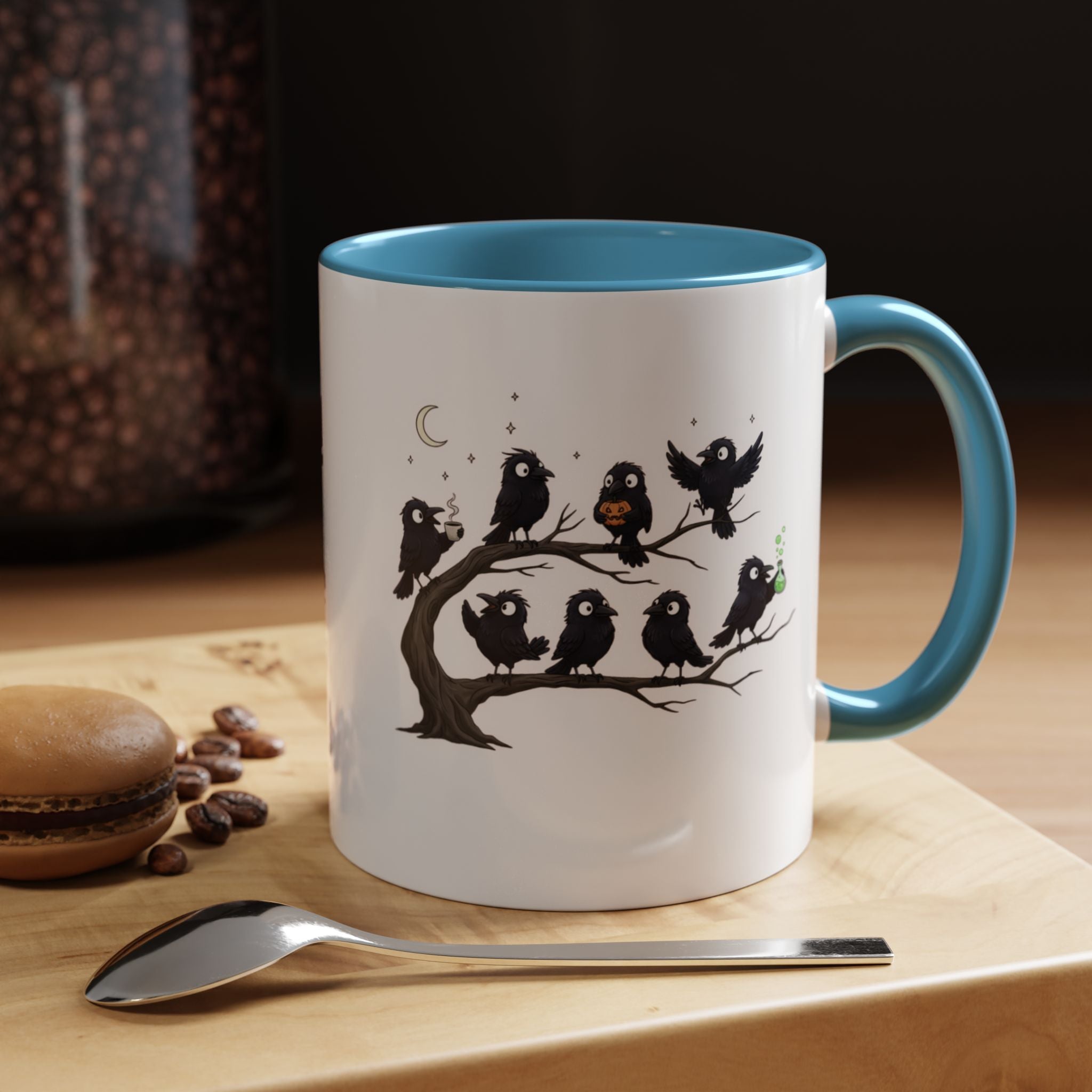Local Murder Accent Coffee Mug — Cute Crow Flock "Not A Real Murder" Illustration