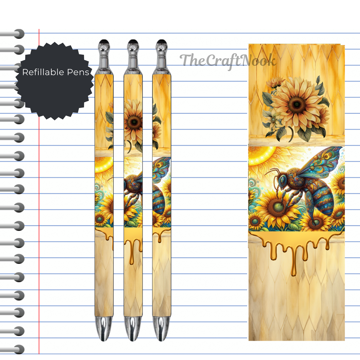 Refillable Pens, Honeybee Images. Bee happy while you write. Multiple options and Images available TheCraftNook