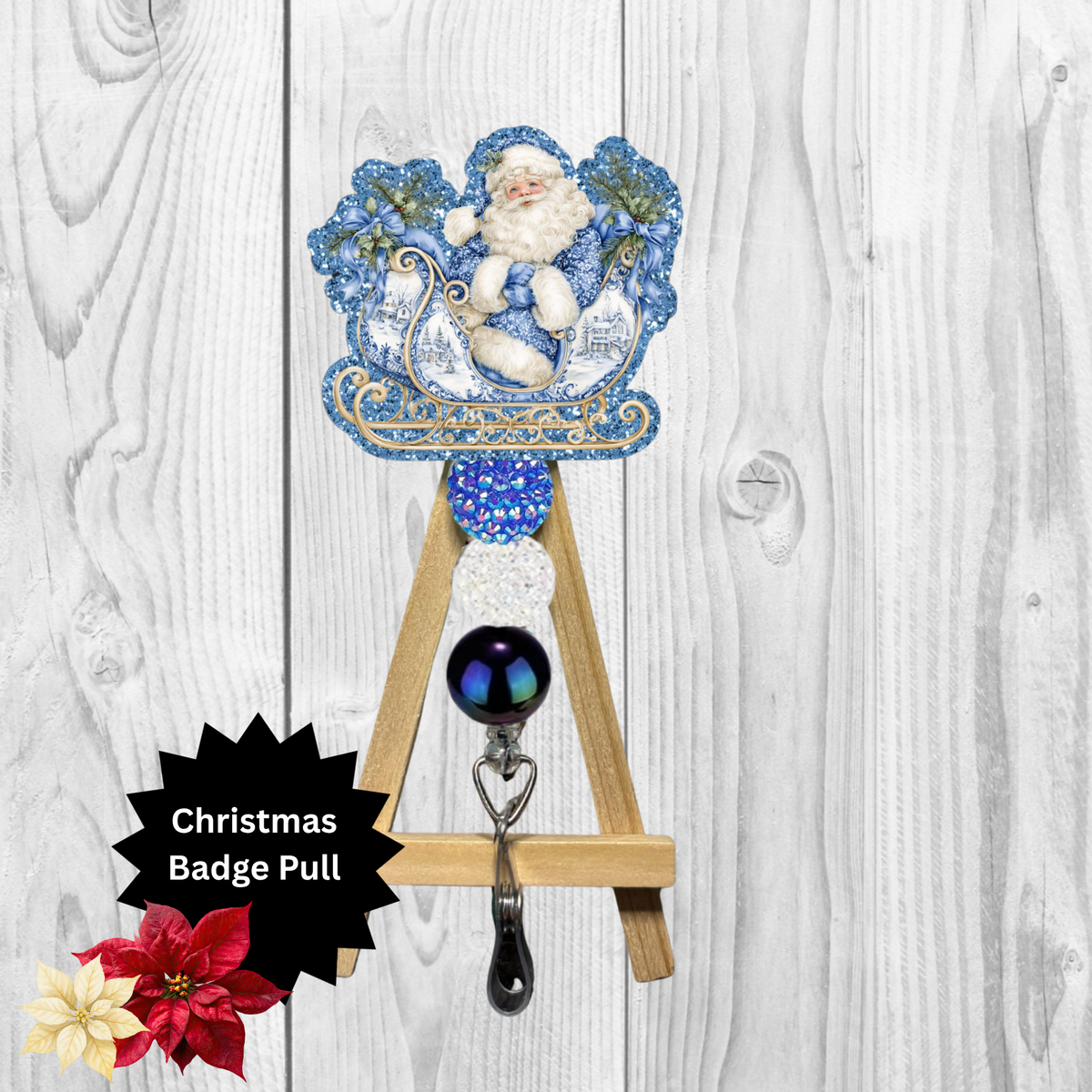 Santa Sleigh Glitter Badge Pull | Badge Reel TheCraftNook