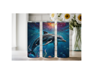 Splash of Happiness Dolphin – 20 oz Stainless-Steel Tumblers. Multiple Sizes and Images Available. TheCraftNook
