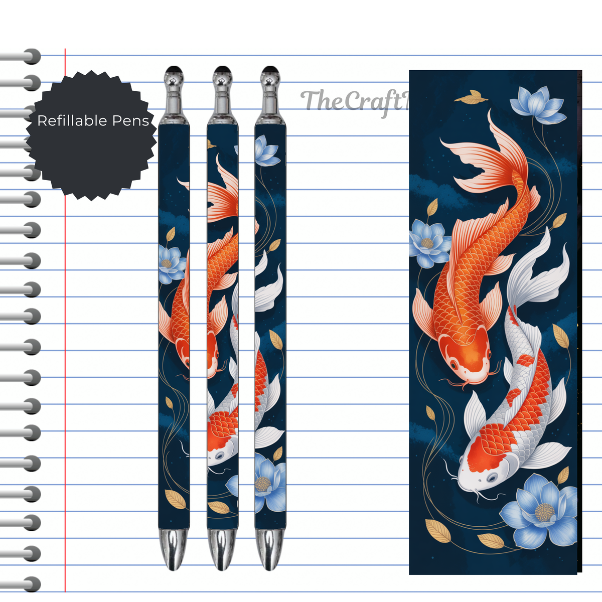 Koi Fish Refillable Pens, multiple options and Images available. TheCraftNook