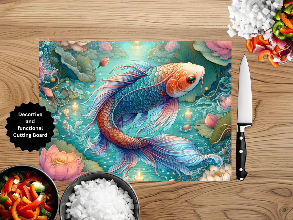 Koi Fish Glass Cutting Board - Tempered Glass Kitchen Board TheCraftNook