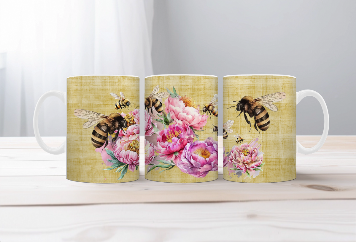 Buzzing Into the Day Honeybee Coffee Mugs. Two size options. Multiple images to choose. TheCraftNook