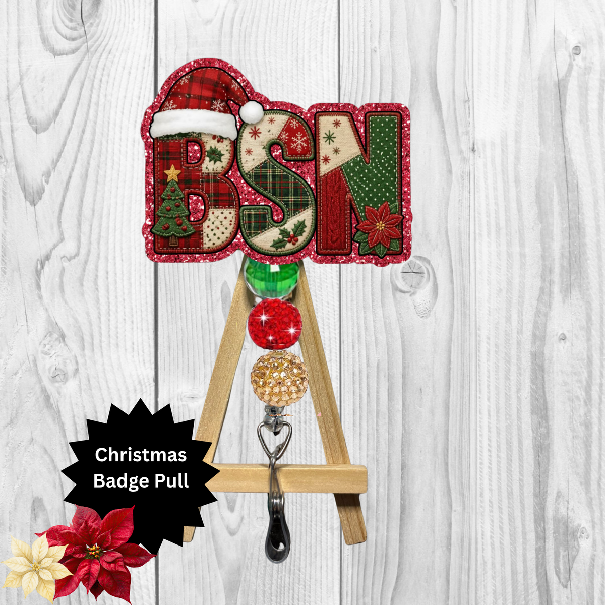 BSN Christmas Glitter Badge Pull | Badge Reel TheCraftNook