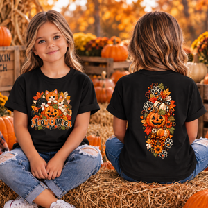 Kids MeowOween Front and back Graphics TheCraftNook