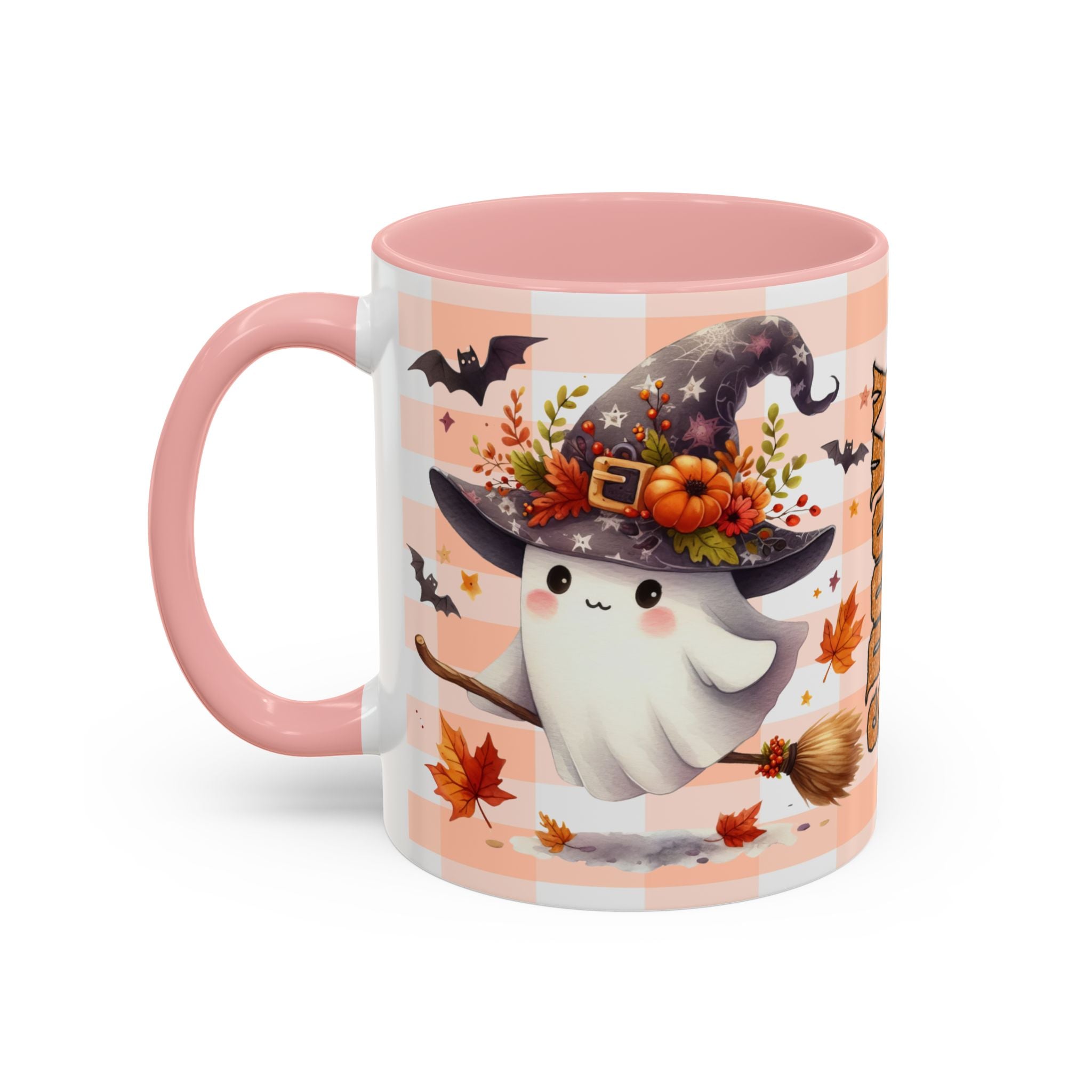 Spooky Season Accent Coffee Mug — Cute Halloween Ghost with Pumpkins (11/15oz)
