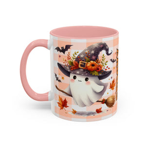 Spooky Season Accent Coffee Mug — Cute Halloween Ghost with Pumpkins (11/15oz) Printify