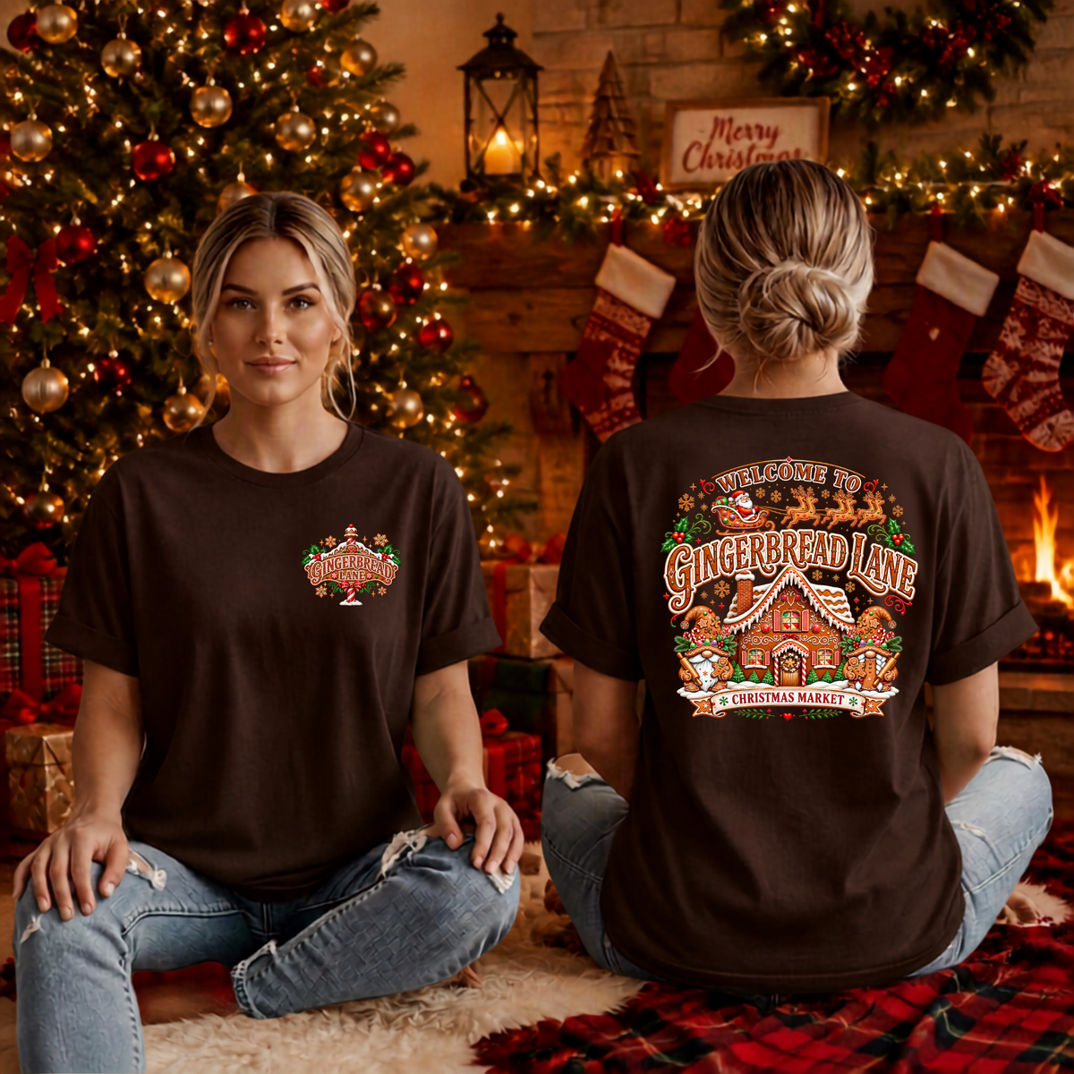Gingerbread Lane T-Shirt Pocket and Back Graphics TheCraftNook