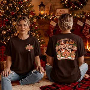 Gingerbread Lane T-Shirt pocket and Back Graphics TheCraftNook