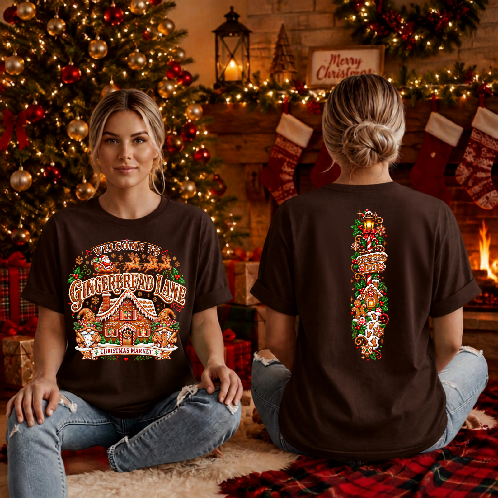 Gingerbread Lane T-Shirt Front and Back Graphics TheCraftNook