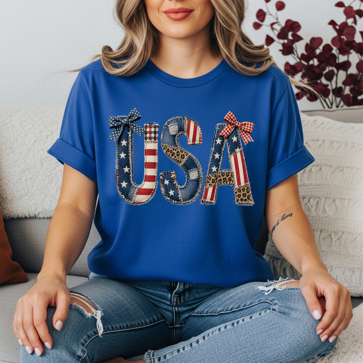 USA Faux Patchwork T-Shirt TheCraftNook