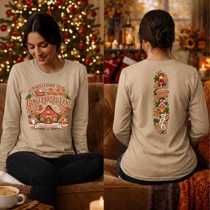 Gingerbread Lane Long Sleeve Tee Front and Back Graphics TheCraftNook