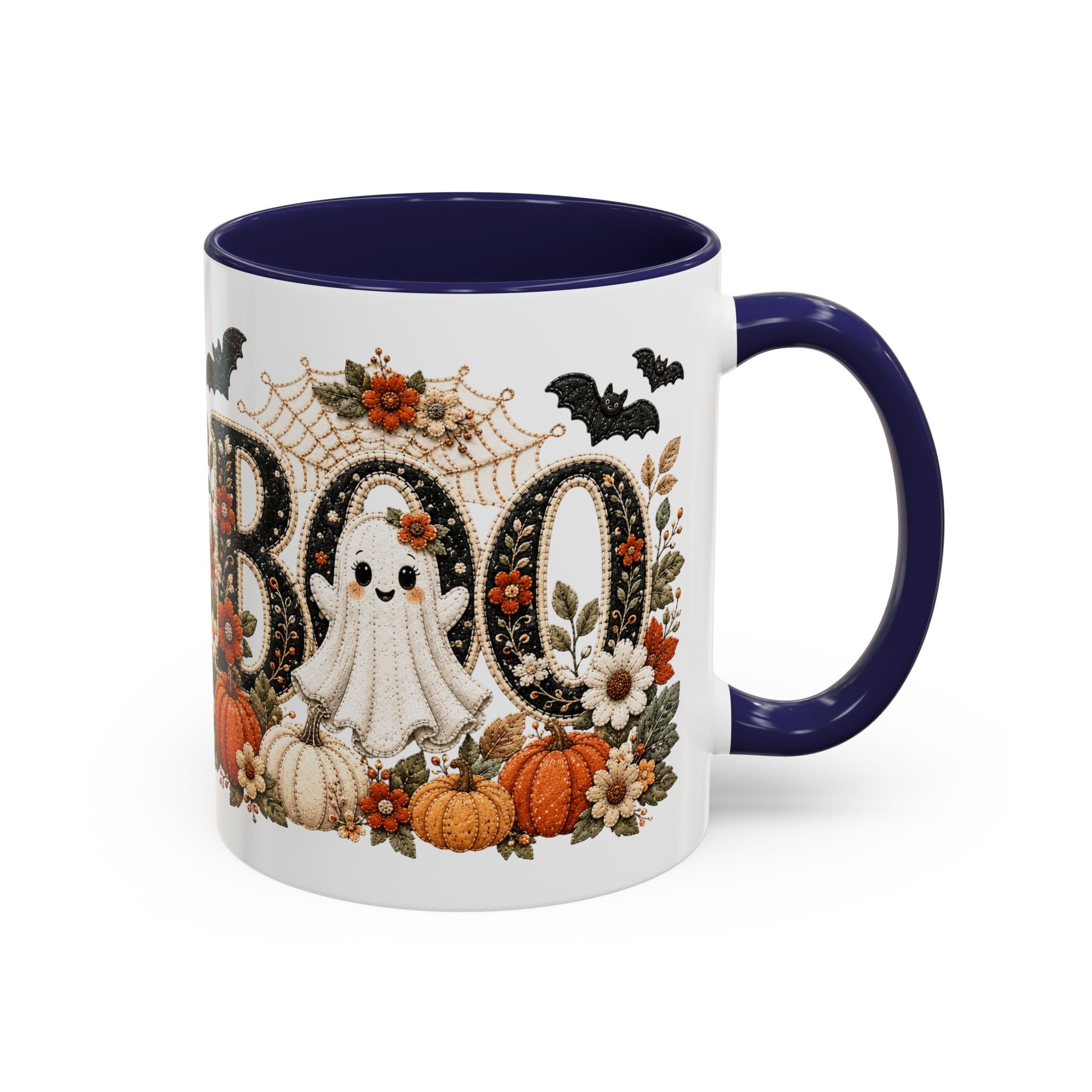 Cute Boo Coffee Mug — Cute Ghost, Pumpkins & Autumn Floral Accent Mug (11oz)