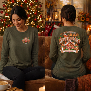 Gingerbread Lane Long Sleeve Tee Pocket and Back Graphics TheCraftNook
