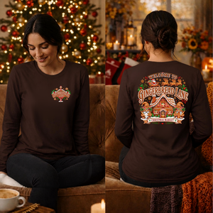 Gingerbread Lane Long Sleeve Tee Pocket and Back Graphics TheCraftNook