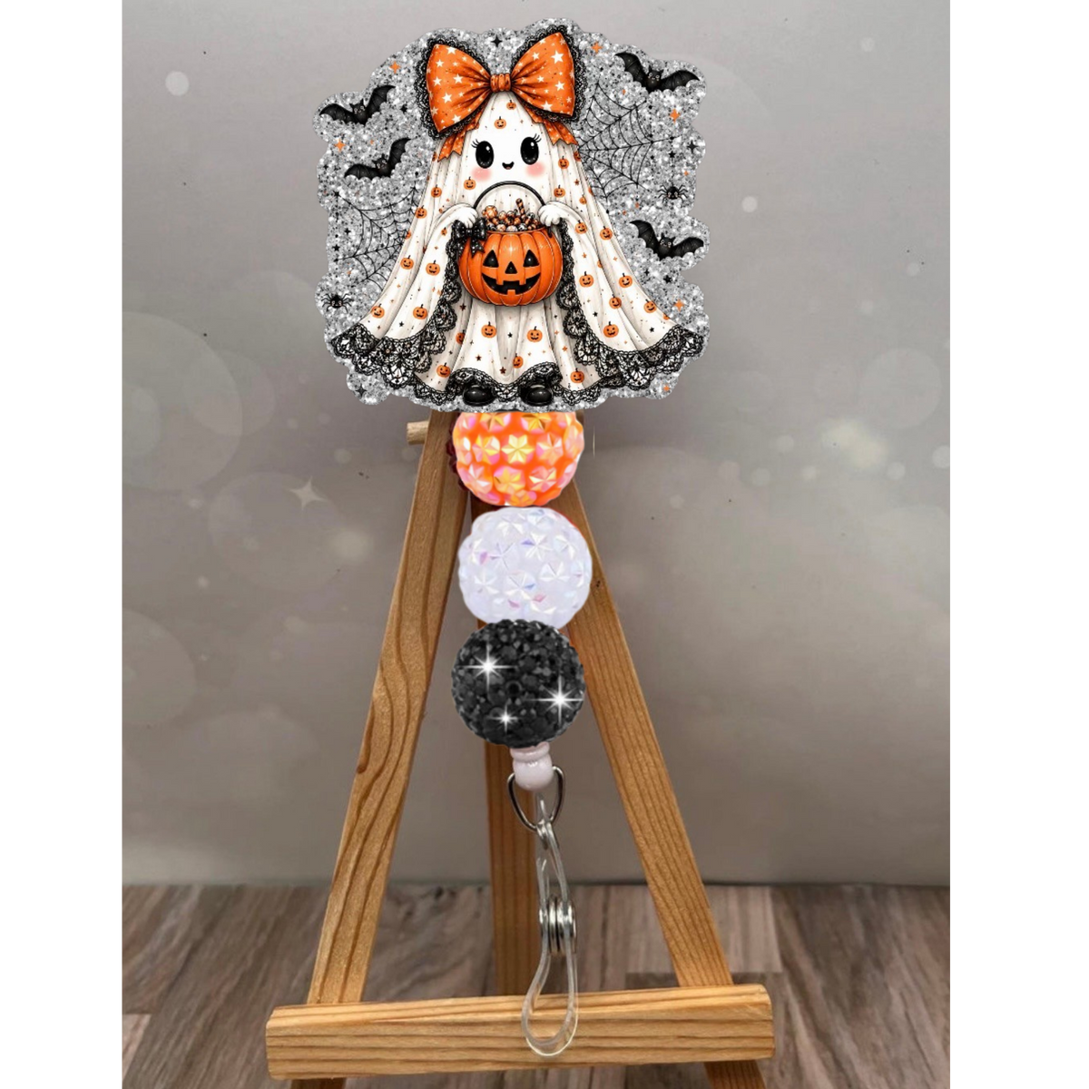 Cute Ghost Badge Pull – Glitter Lanyard Accessory TheCraftNook