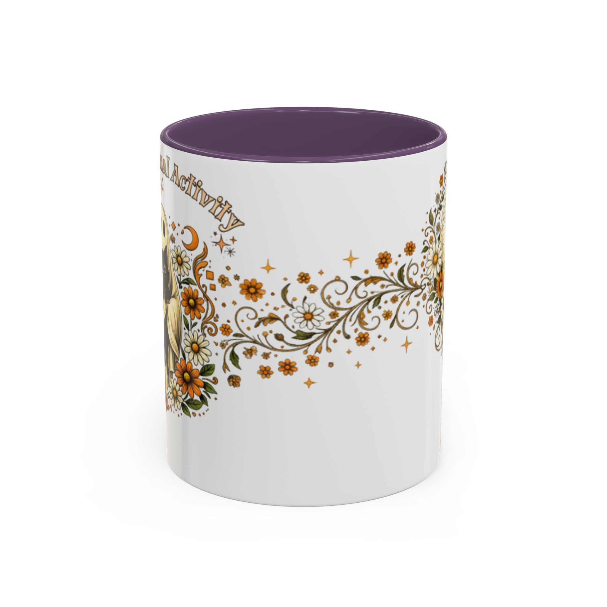 Purranormal Activity Accent Coffee Mug — Black Cat Crescent Moon Floral 11/15oz