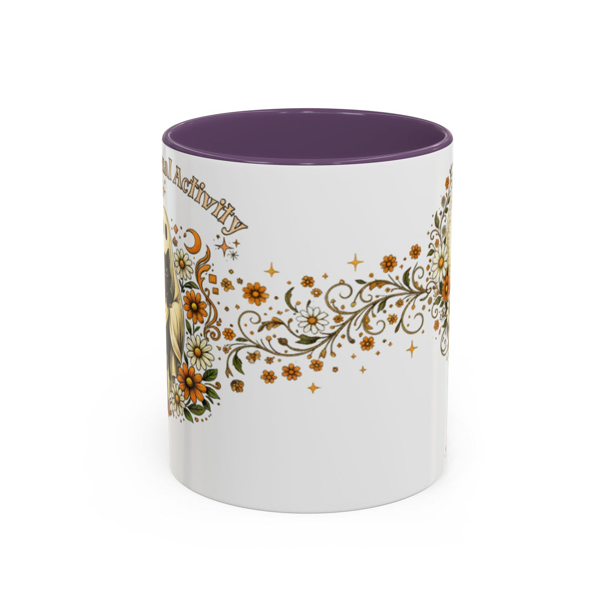 Purranormal Activity Accent Coffee Mug — Black Cat Crescent Moon Floral 11/15oz Printify