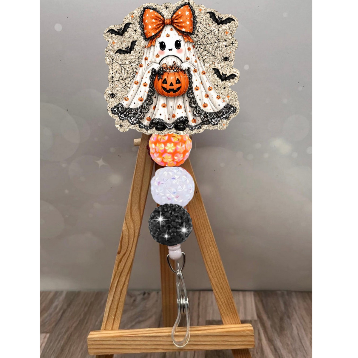 Cute Ghost Badge Pull – Glitter Lanyard Accessory TheCraftNook