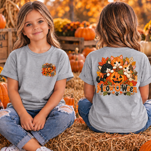 Kids MeowOween Pocket & Back Halloween T-Shirt TheCraftNook