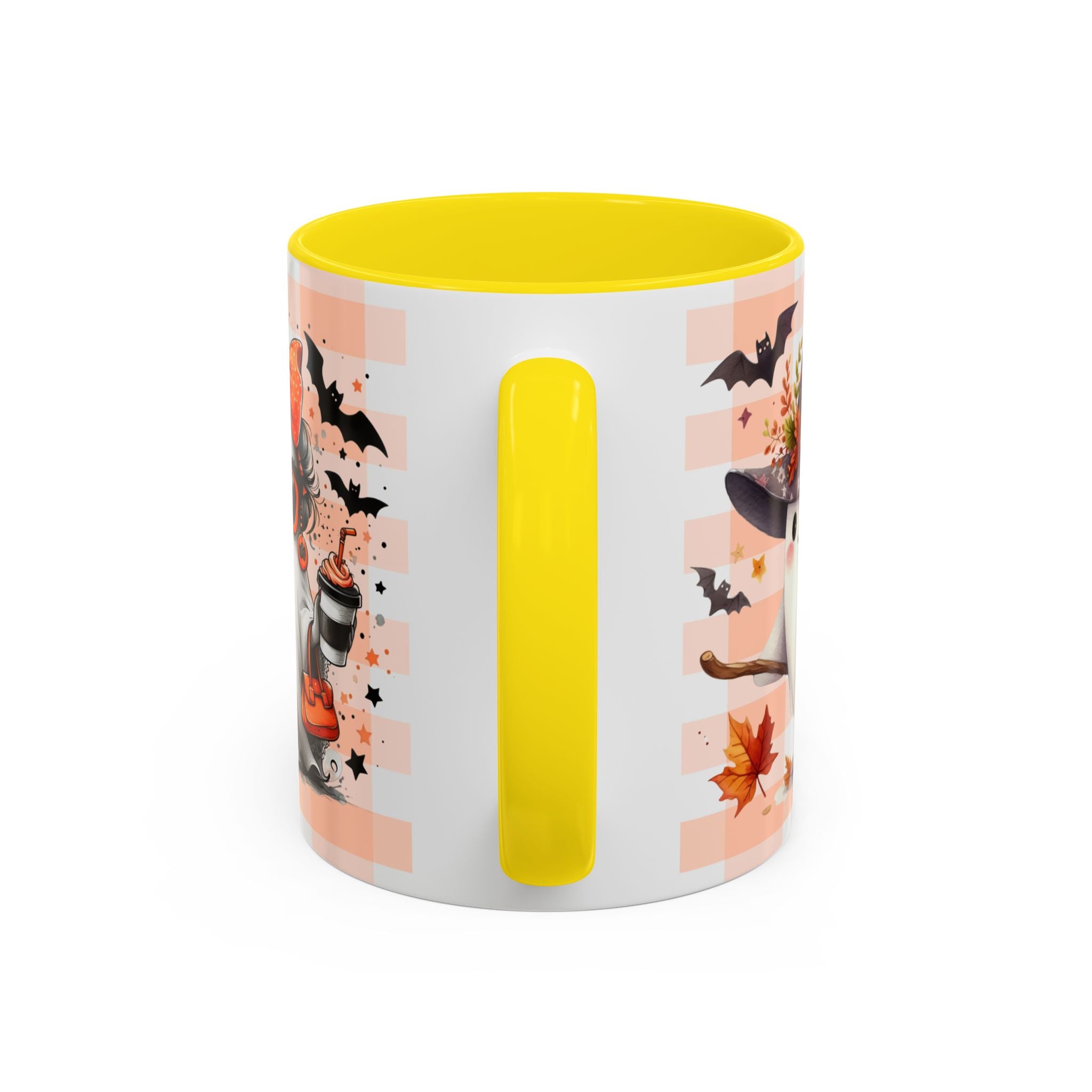 Spooky Season Accent Coffee Mug — Cute Halloween Ghost with Pumpkins (11/15oz)