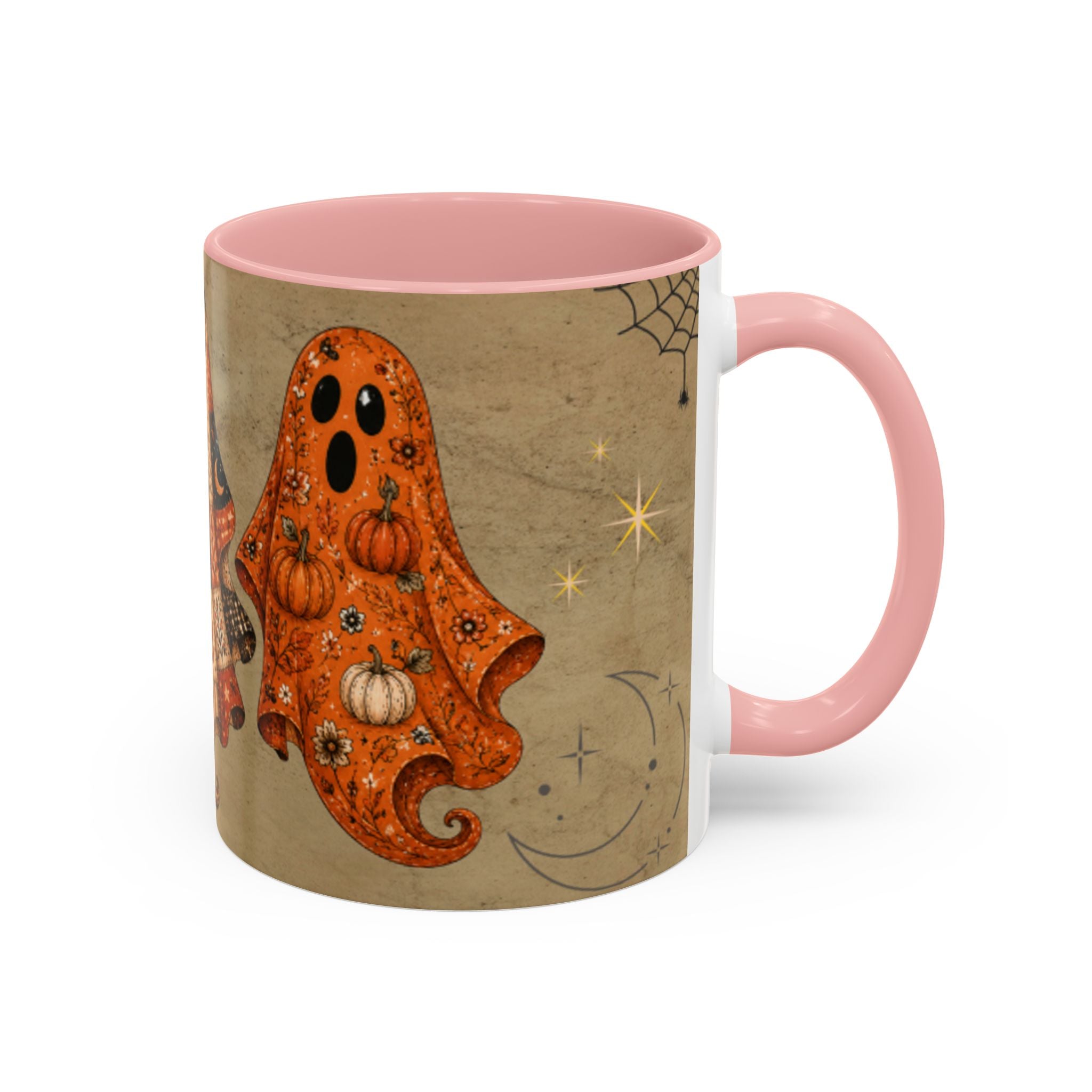 Preppy Ghost Halloween Patchwork Ghost Coffee Mug — Spooky Vintage Accent Ceramic Mug (11/15oz)