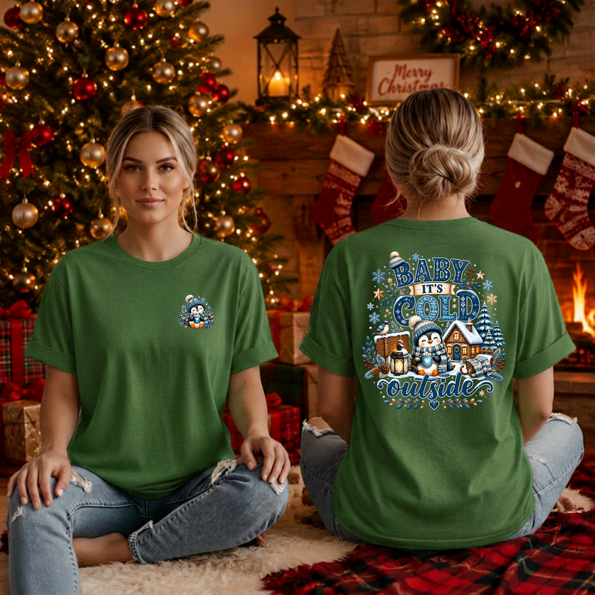 Cold Outside T-shirt Pocket and Back Graphics TheCraftNook