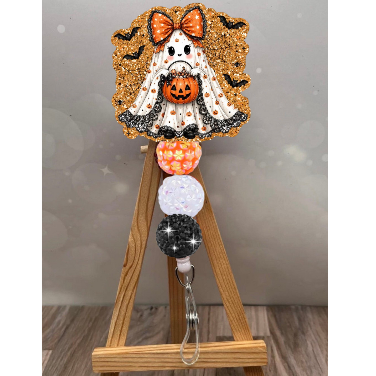 Cute Ghost Badge Pull – Glitter Lanyard Accessory TheCraftNook