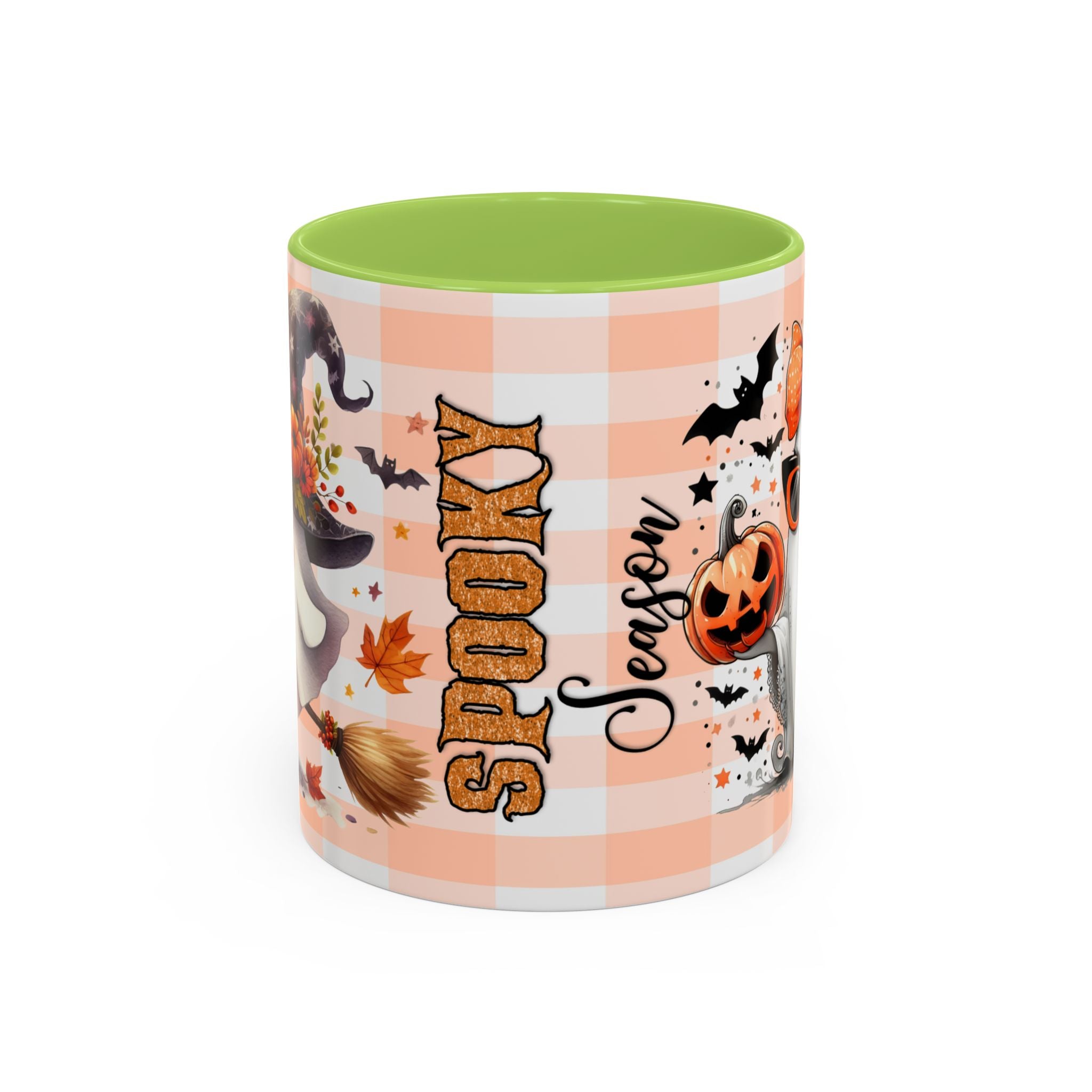 Spooky Season Accent Coffee Mug — Cute Halloween Ghost with Pumpkins (11/15oz)
